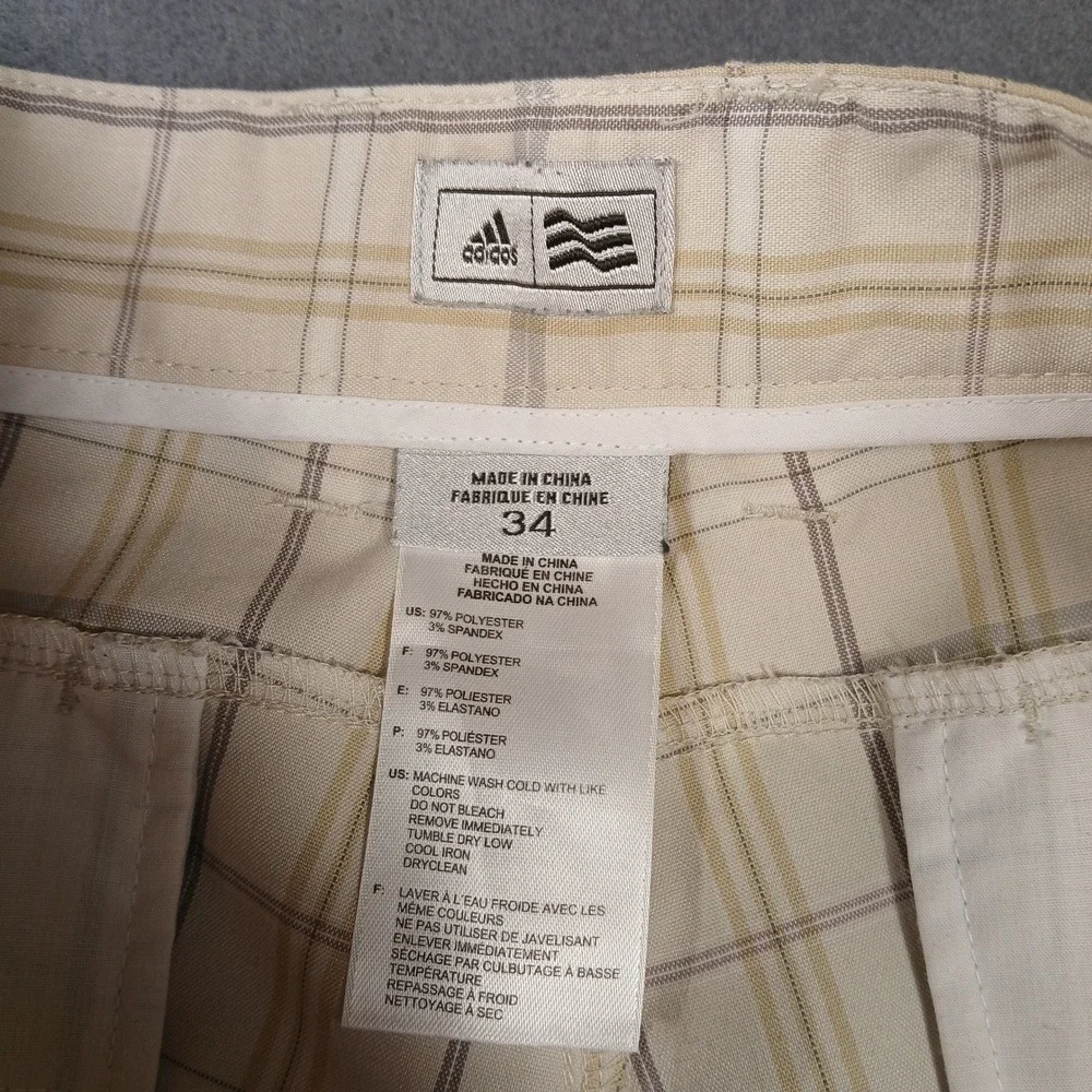 Adidas Golf Shorts Mens 34 Tan Plaid Performance Stretch Flat‎ Front